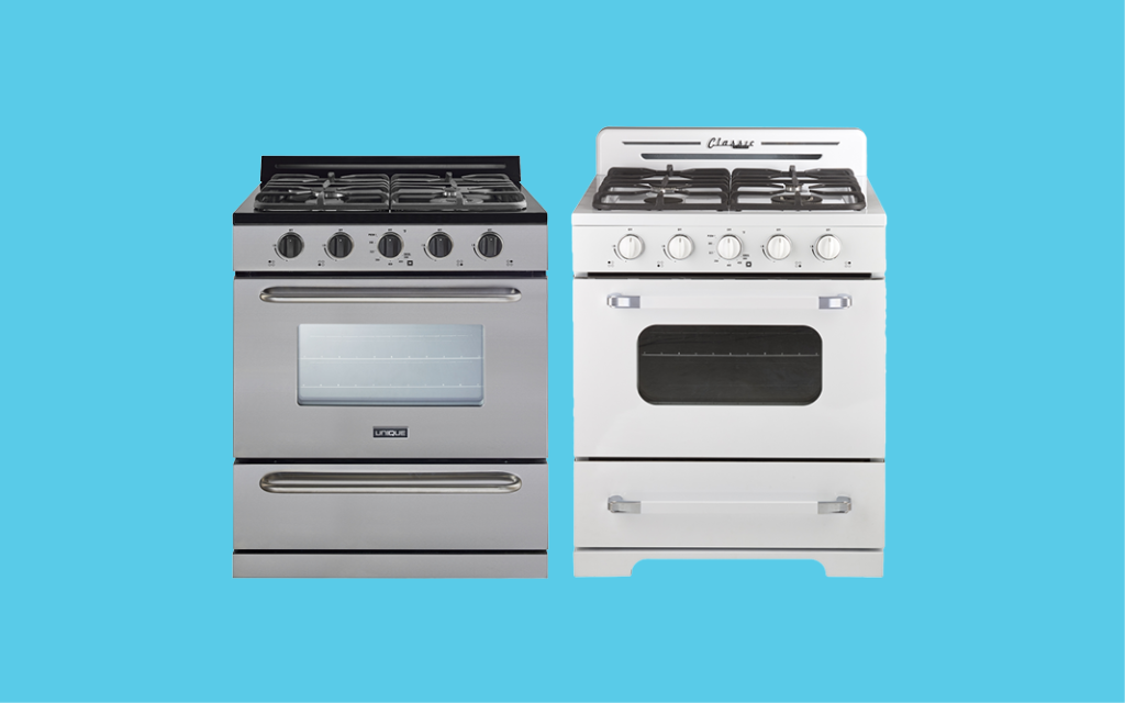 Silver and white gas ranges